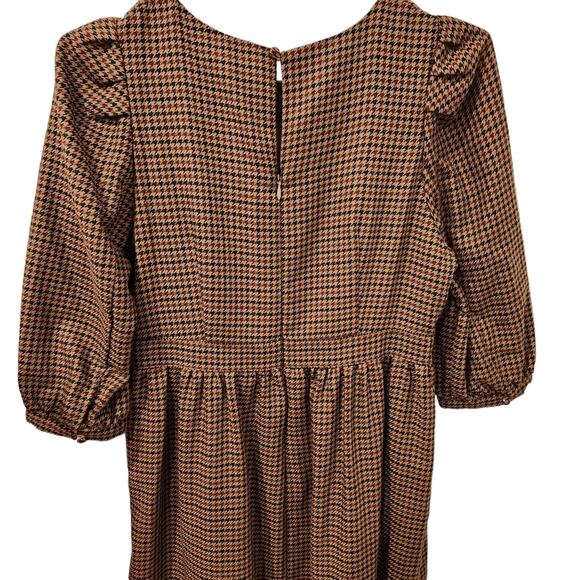Moussy Checkered puff sleeve brown midi dress size small - Picture 4 of 8